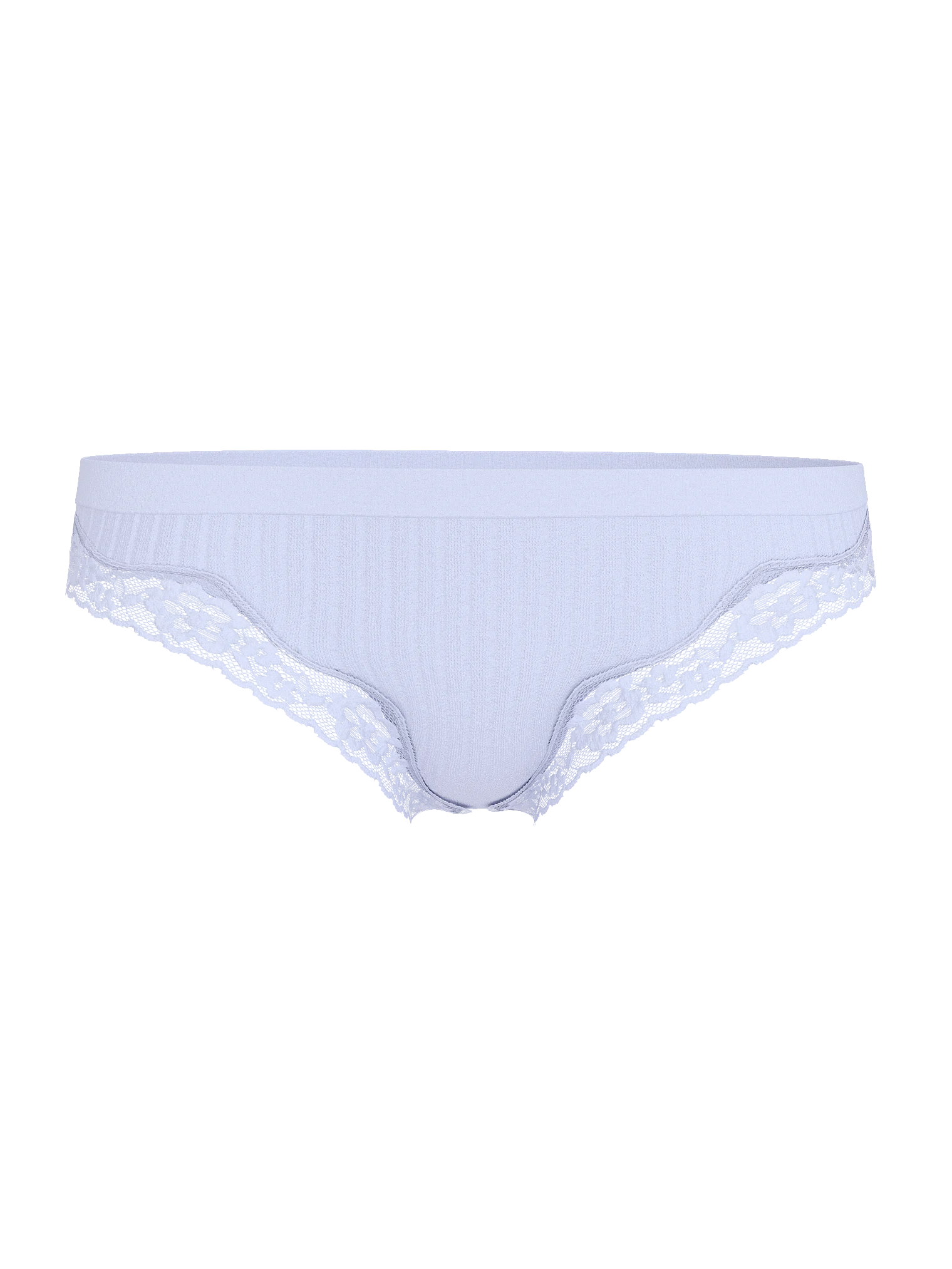 Besiaūlės briaunuoto audinio stringų kelnaitės su nėrinių apvadu - Image 3