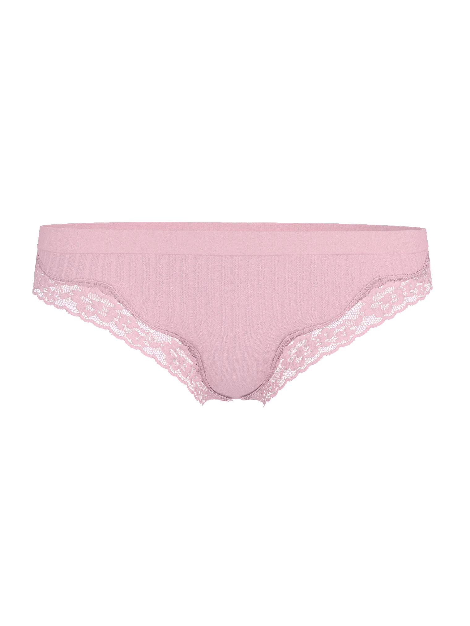 Besiaūlės briaunuoto audinio stringų kelnaitės su nėrinių apvadu - Image 3