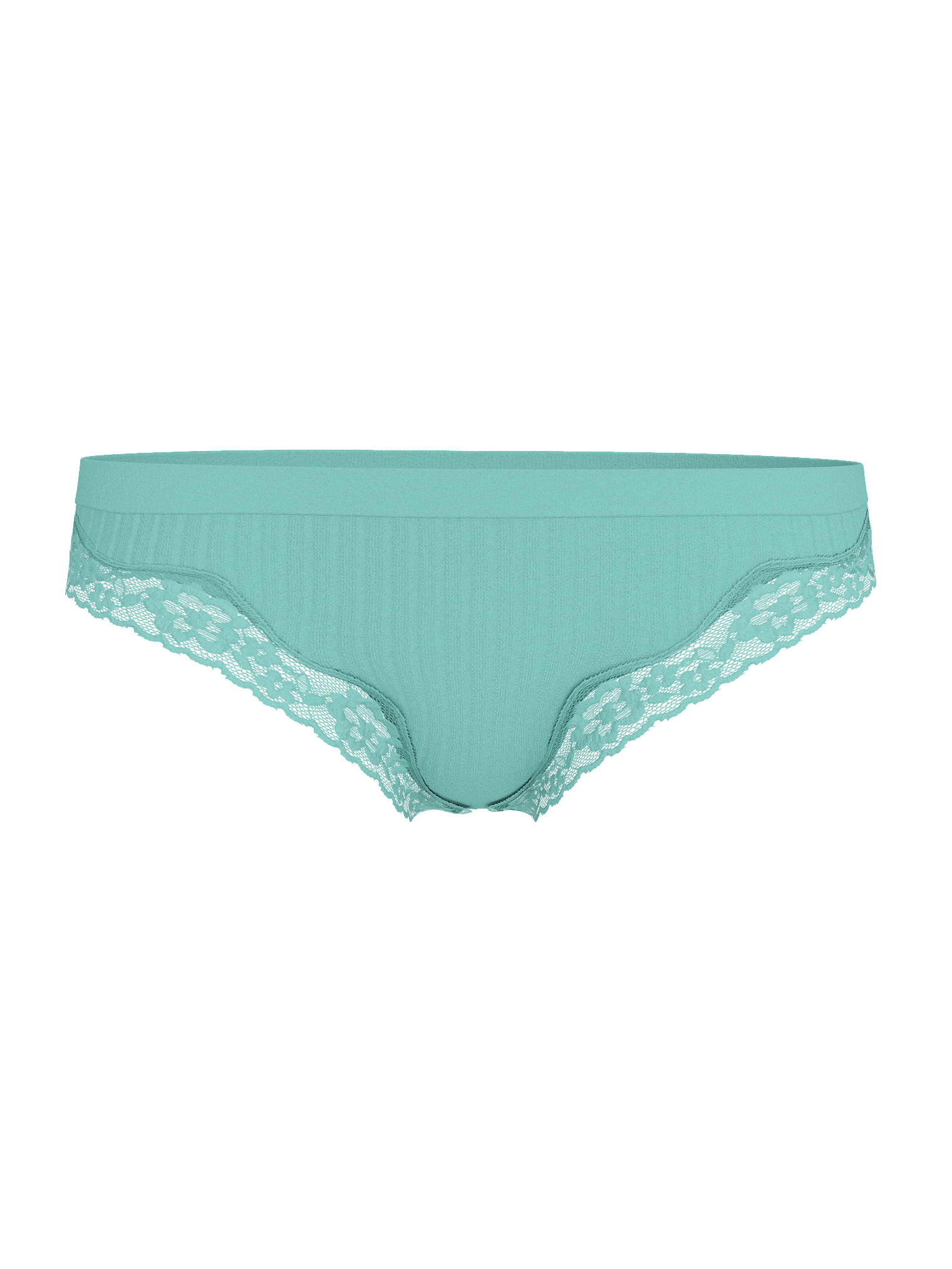 Besiaūlės briaunuoto audinio stringų kelnaitės su nėrinių apvadu - Image 3