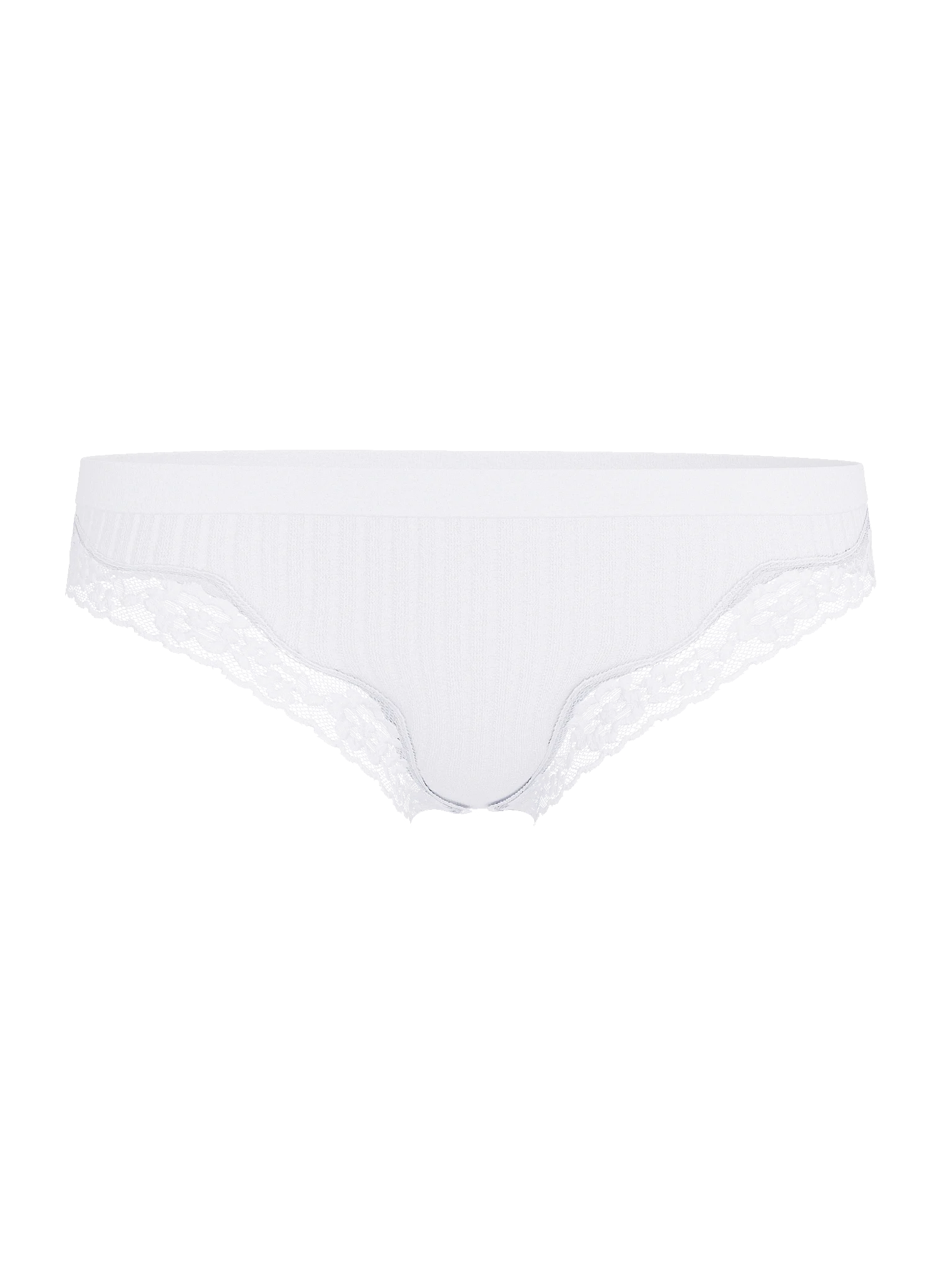 Besiaūlės briaunuoto audinio stringų kelnaitės su nėrinių apvadu - Image 2